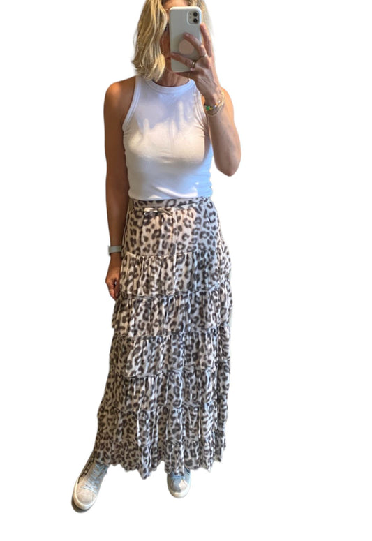 Zimmermann Dancer Tiered Skirt | Leopard Print, Cotton/Silk Blend, Belt w Logo