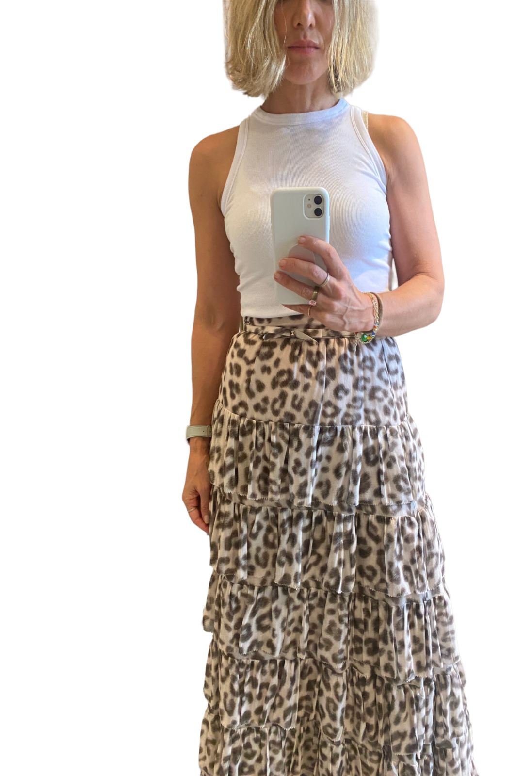 Zimmermann Dancer Tiered Skirt | Leopard Print, Cotton/Silk Blend, Belt w Logo