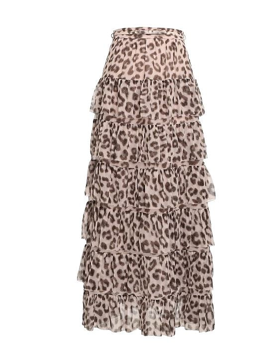 Zimmermann Dancer Tiered Skirt | Leopard Print, Cotton/Silk Blend, Belt w Logo