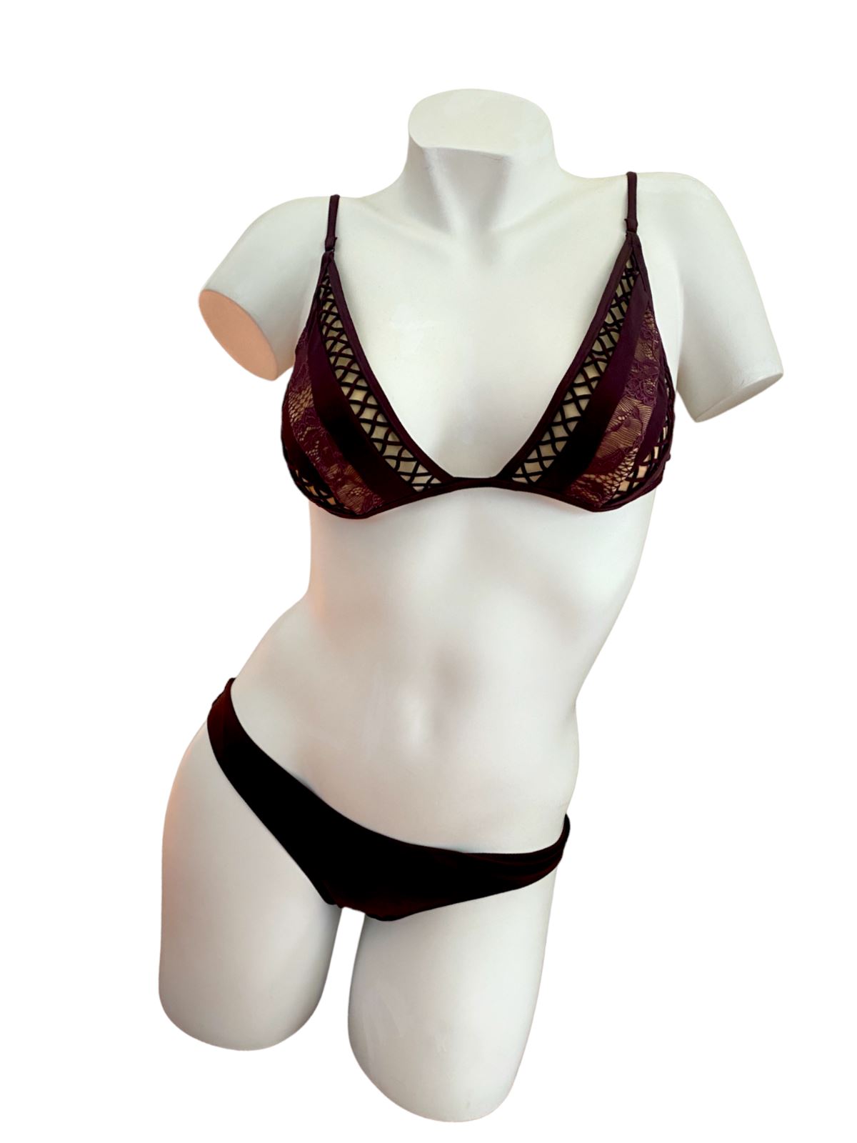 Zimmermann Bayou Lattice Tri Bikini | Merlot/Burgundy, Lace, Italian Lycra