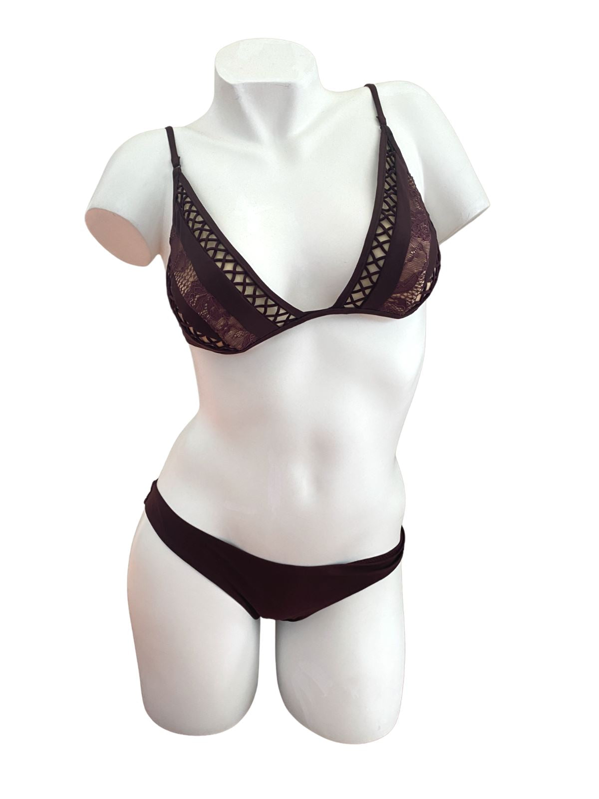 Zimmermann Bayou Lattice Tri Bikini | Merlot/Burgundy, Lace, Italian Lycra