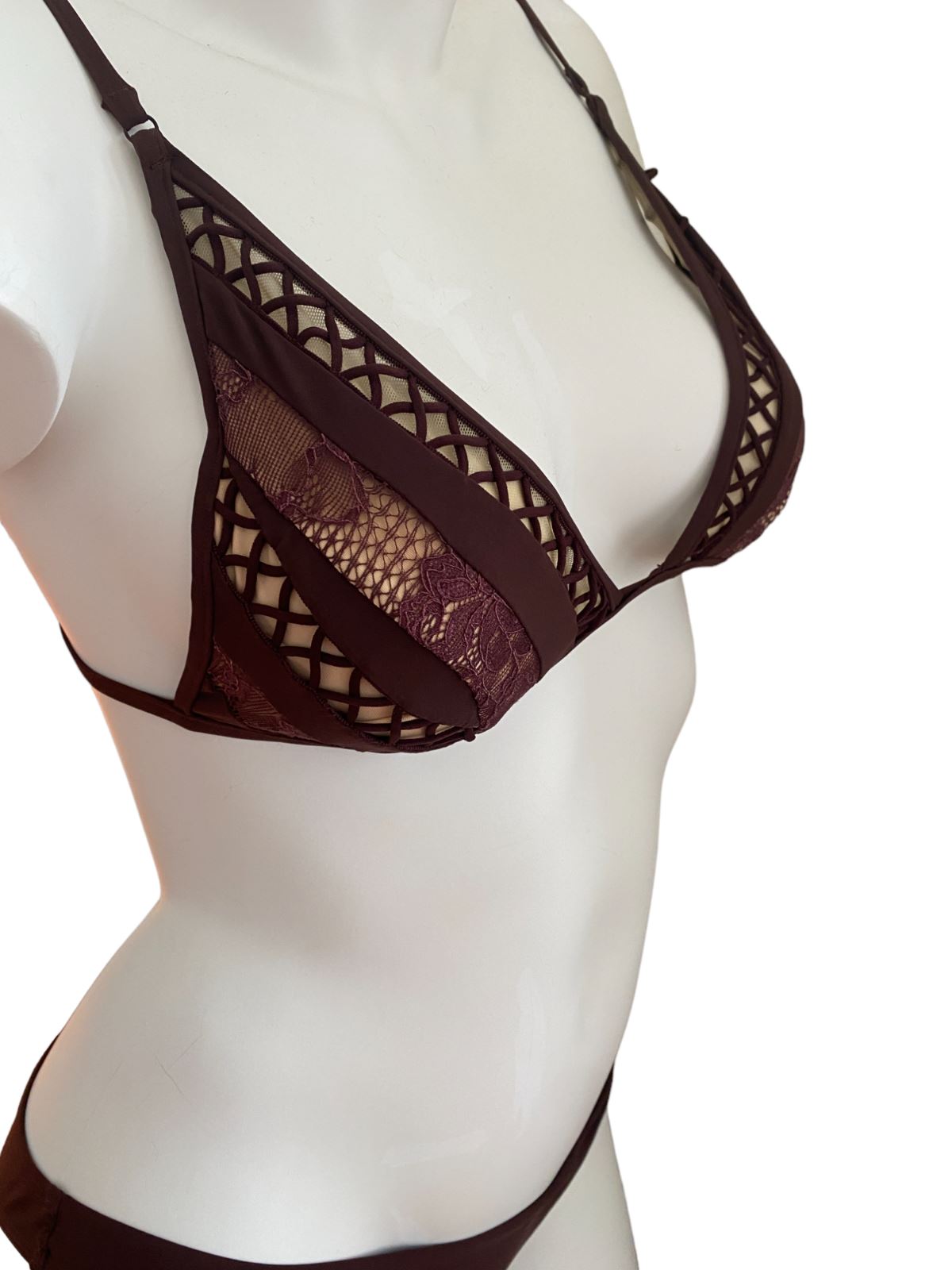 Zimmermann Bayou Lattice Tri Bikini | Merlot/Burgundy, Lace, Italian Lycra