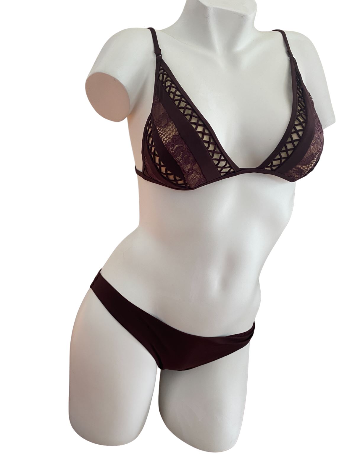 Zimmermann Bayou Lattice Tri Bikini | Merlot/Burgundy, Lace, Italian Lycra