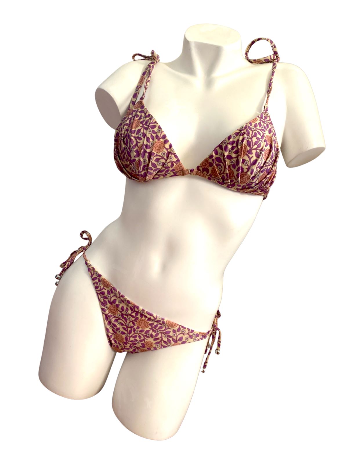 Zimmermann Caravan Tuck Bikini | Pink Floral, Shoulder/Pant ties, Triangle Top