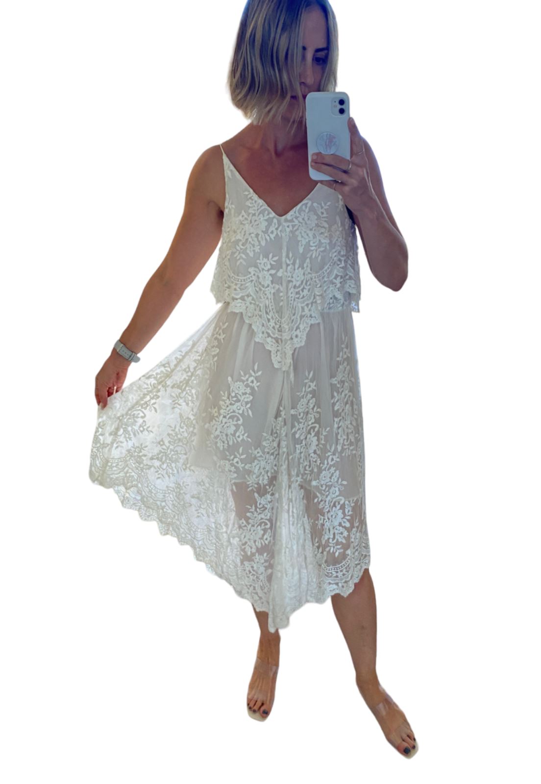 Zimmermann Silk Lace Hanky Dress | White/Cream, Lined, Embroidery, Size 1