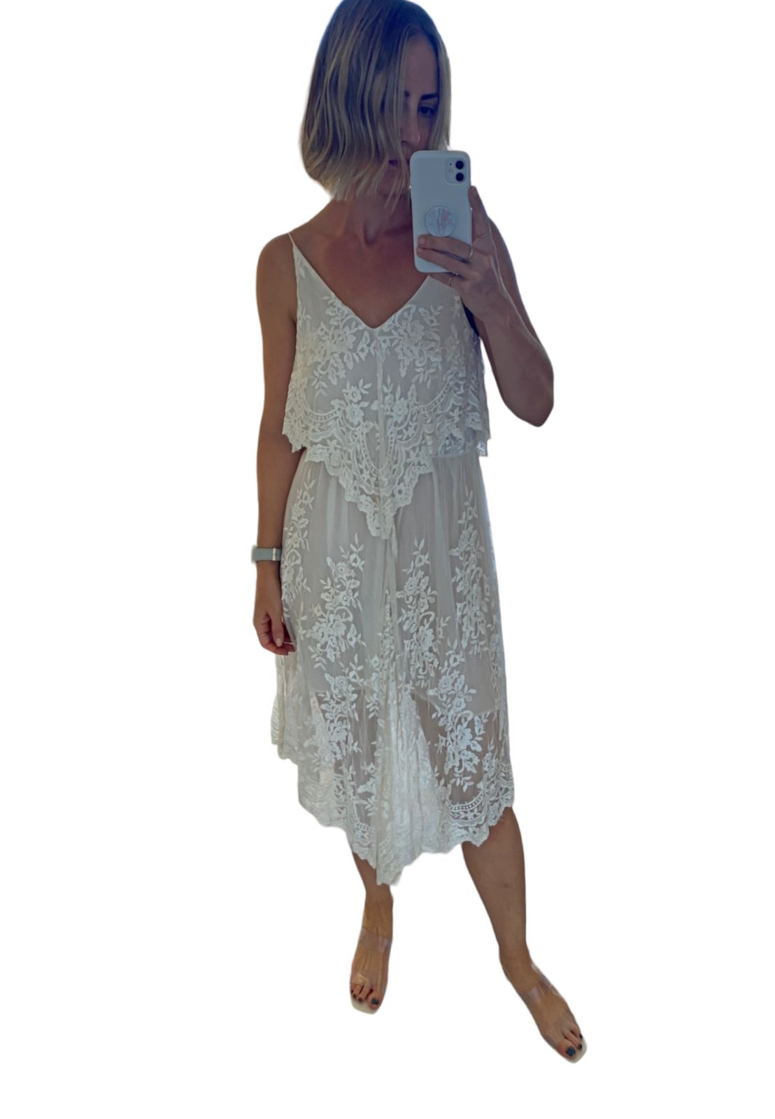 Zimmermann Silk Lace Hanky Dress | White/Cream, Lined, Embroidery, Size 1