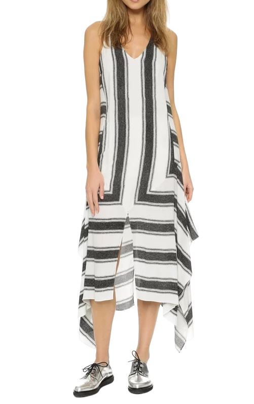 Sass & Bide Aspen Shiver Dress | Black & White Stripes, Asymmetrical, Maxi/Midi