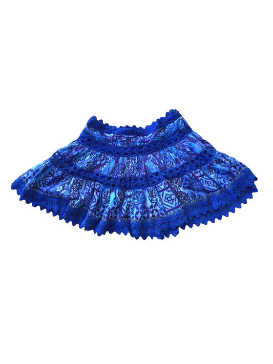 Camilla Mini Skirt | 100% Cotton, trimming, Stones, Tiered, Flared Size Medium