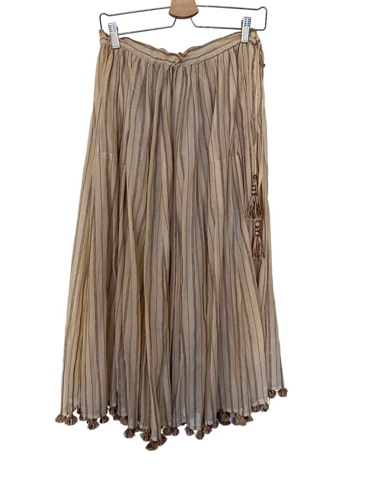 Zimmermann Suraya Draw Flare Skirt | Striped, Tassles, Lurex/Metallic, Cotton