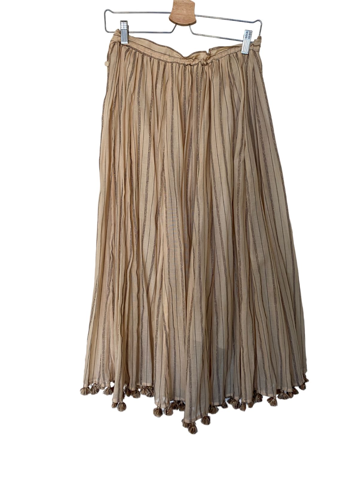 Zimmermann Suraya Draw Flare Skirt | Striped, Tassles, Lurex/Metallic, Cotton