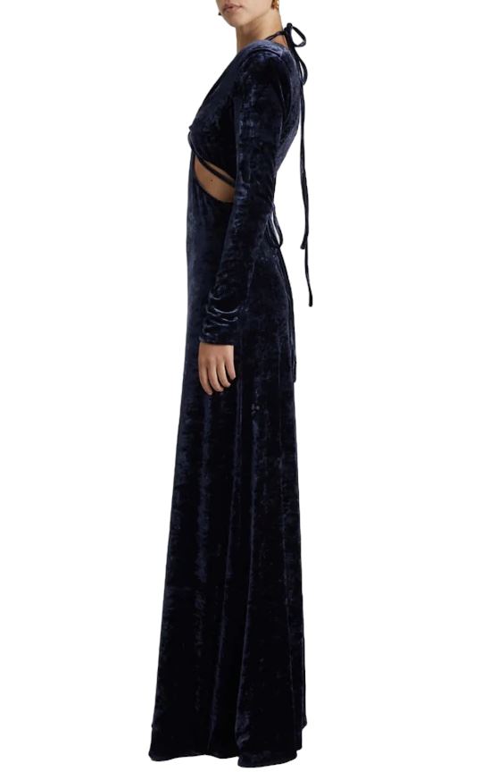 CAMILLA AND MARC Brooks Dress | Maxi, Cut Outs, Stretch Velour / Velvet, Navy