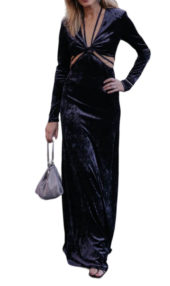 CAMILLA AND MARC Brooks Dress | Maxi, Cut Outs, Stretch Velour / Velvet, Navy