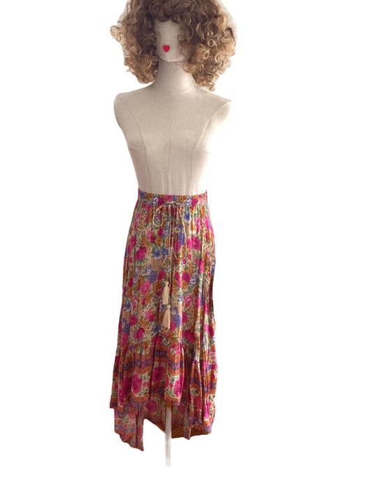 Wilde Bella Boho Floral Skirt | Sz S/M, High/Low, Tassels, Byron Bay Brand