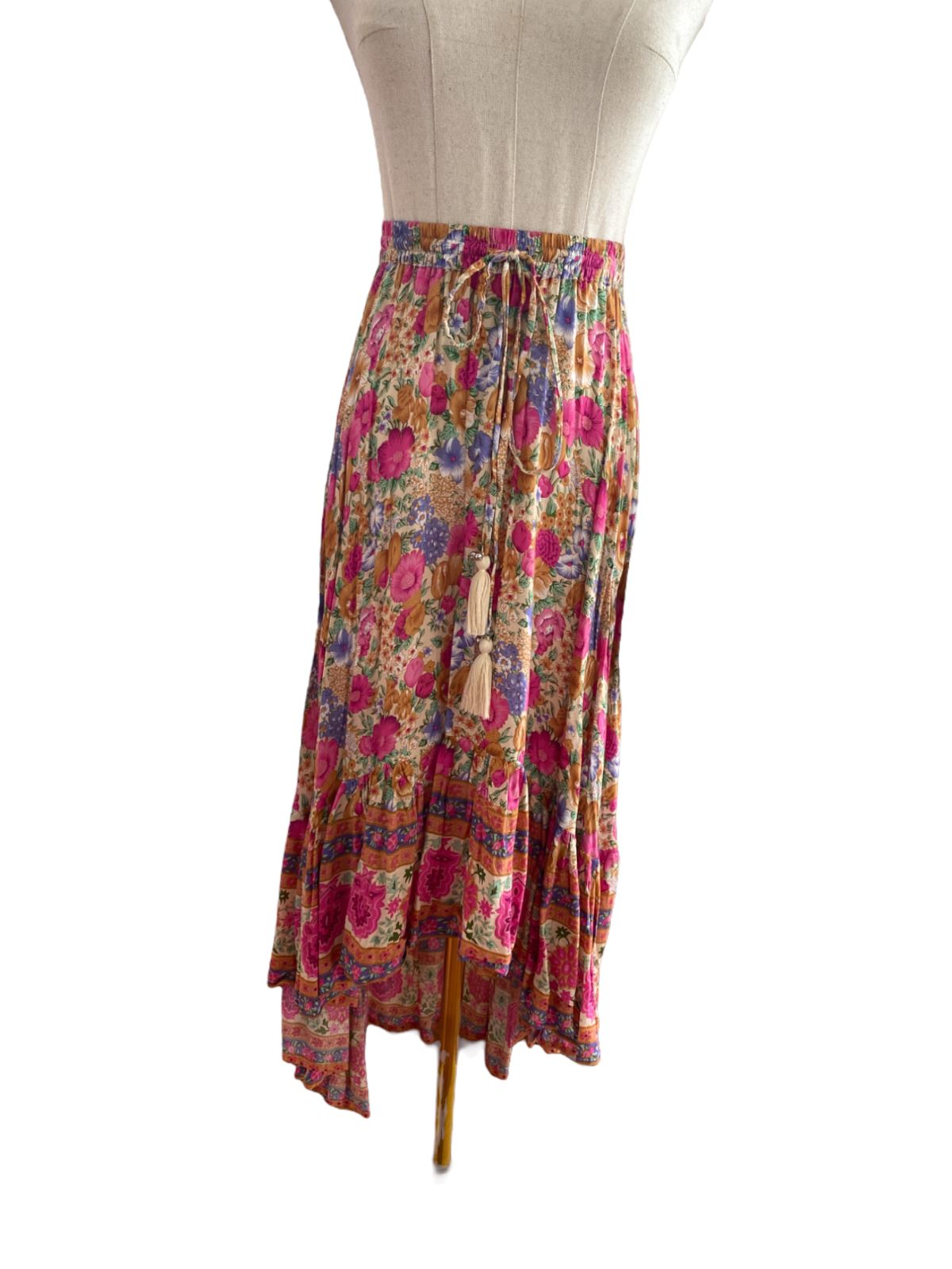 Wilde Bella Boho Floral Skirt | Sz S/M, High/Low, Tassels, Byron Bay Brand