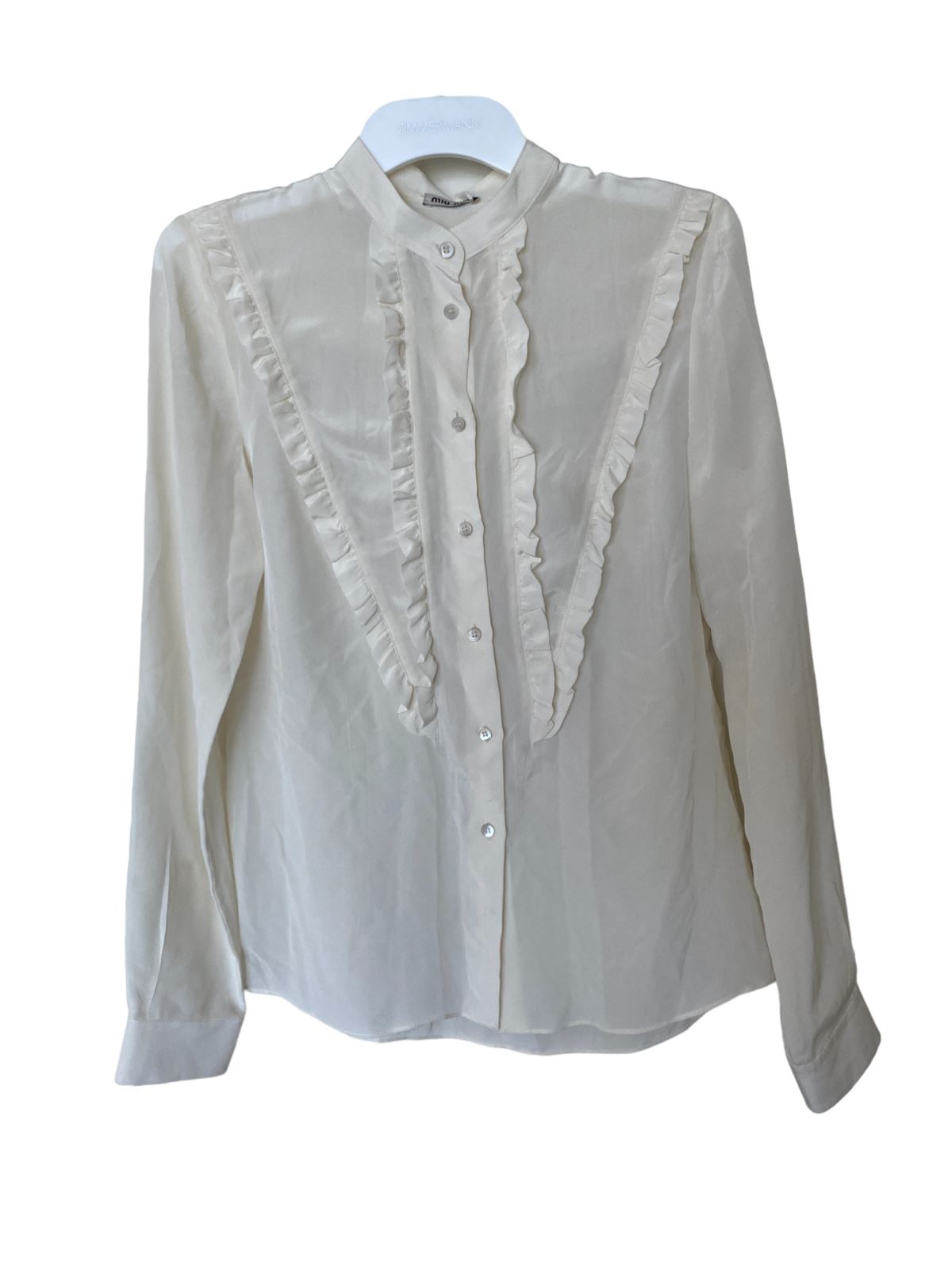 Miu Miu Silk Tuxedo Blouse | Cream Colour, Frills, Sz 38, Lightweight, Button Up