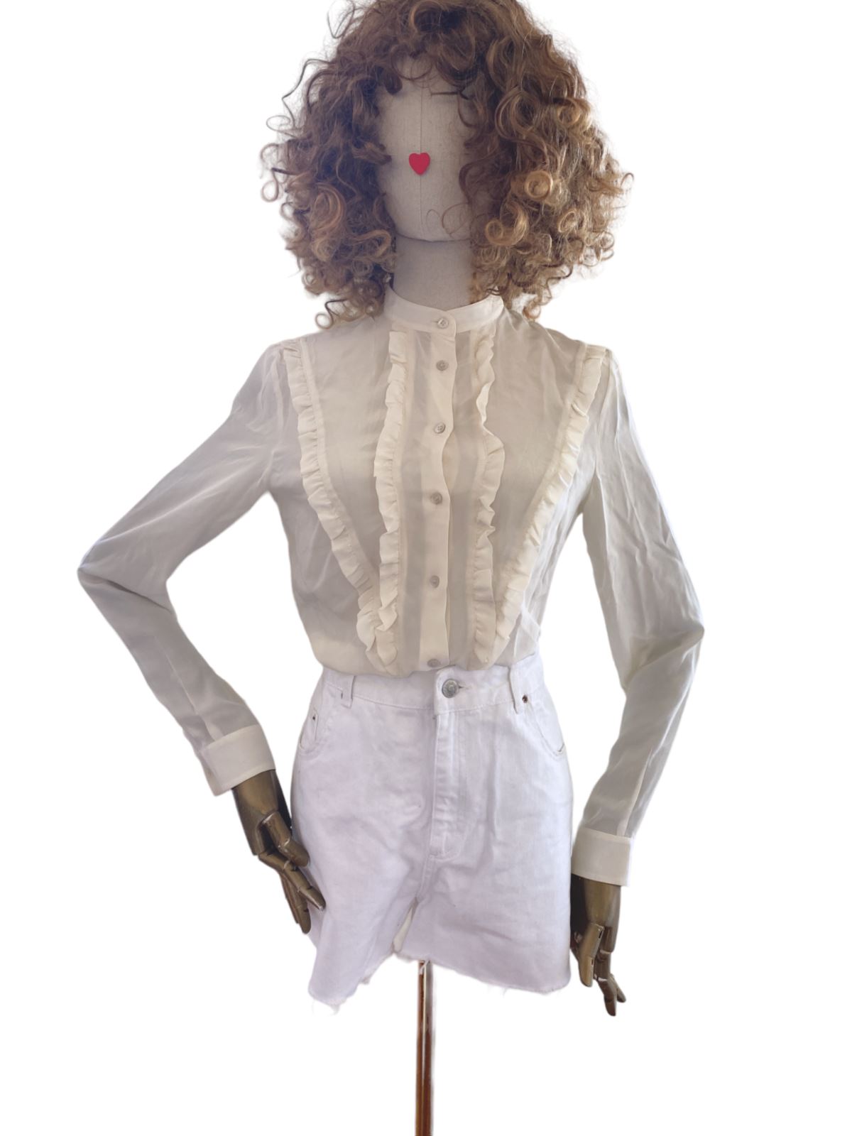 Miu Miu Silk Tuxedo Blouse | Cream Colour, Frills, Sz 38, Lightweight, Button Up