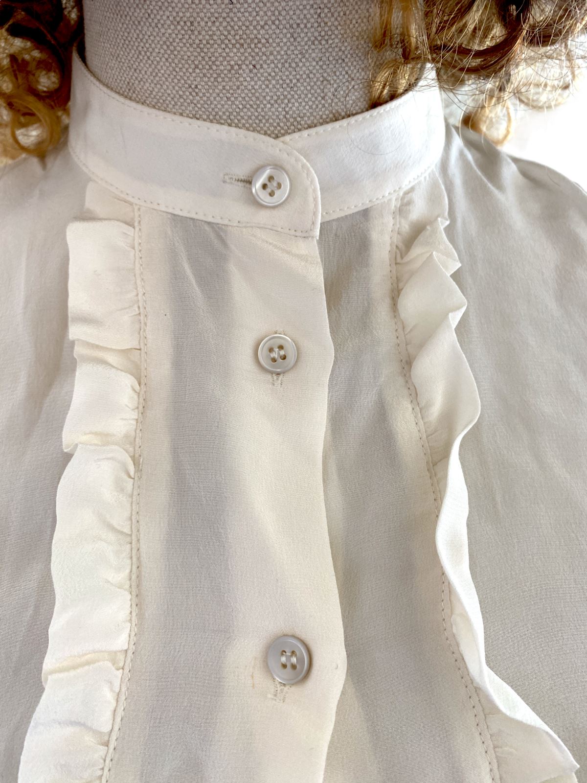 Miu Miu Silk Tuxedo Blouse | Cream Colour, Frills, Sz 38, Lightweight, Button Up