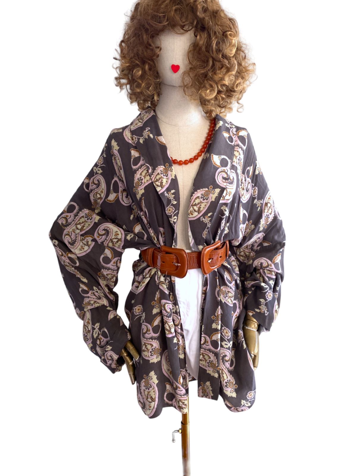 HANNAH ARTWEAR Silk Kimono / Jacket | Grey, Paisley, Oversized, One Size
