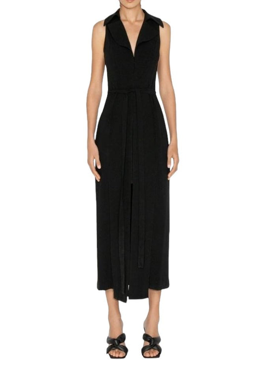 CUE Collared Maxi Dress | Black, Size 8, Belted, Sustainable, Ethical, Jacket