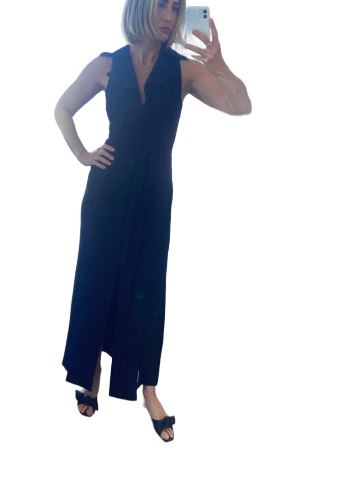 CUE Collared Maxi Dress | Black, Size 8, Belted, Sustainable, Ethical, Jacket