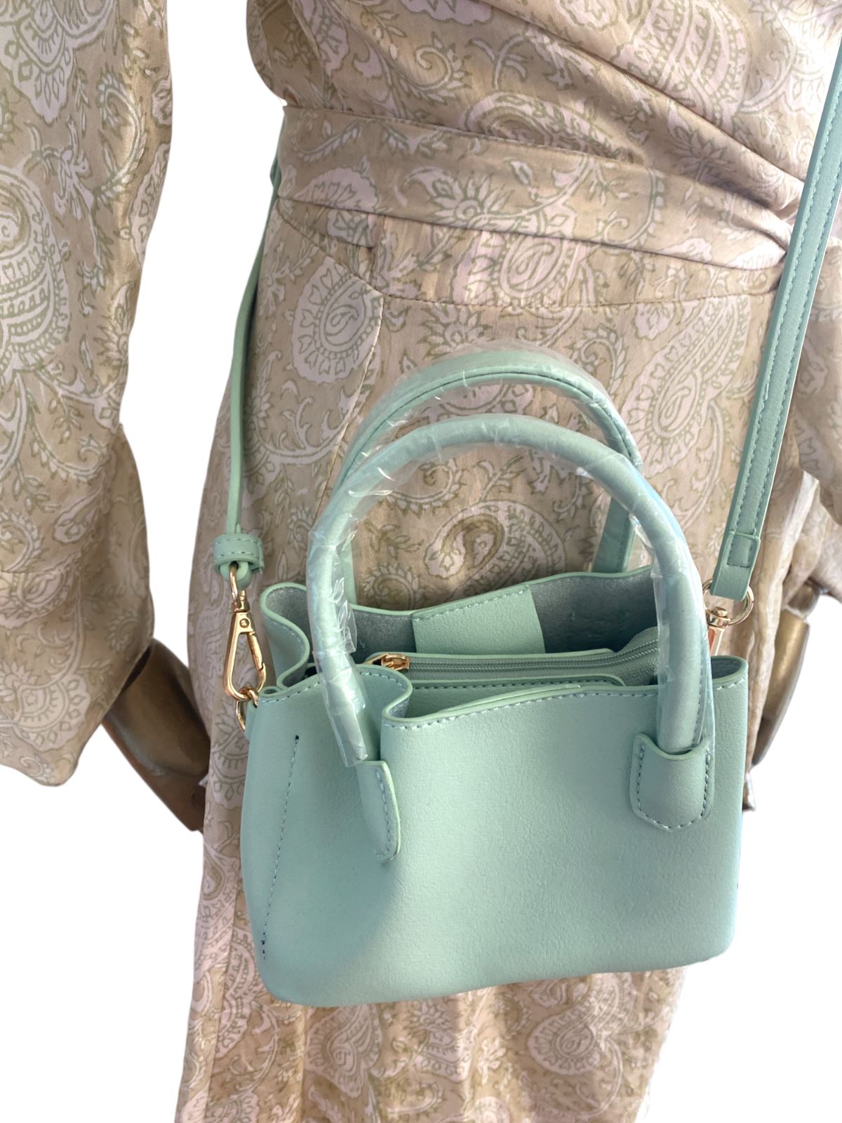 Olivia & Co Hero Bag | Vegan Leather, Top Handle Cross Body, Pastel Mint Green