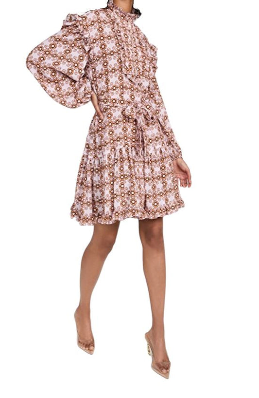 Zimmermann Daisy Mini Dress | Pink Daisy Print, Puff Sleeve, Belt, Silk Blend