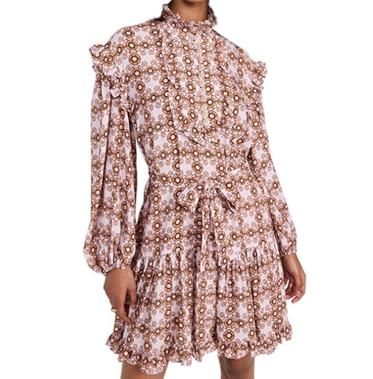 Zimmermann Daisy Mini Dress | Pink Daisy Print, Puff Sleeve, Belt, Silk Blend