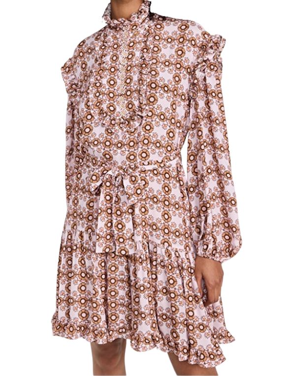 Zimmermann Daisy Mini Dress | Pink Daisy Print, Puff Sleeve, Belt, Silk Blend