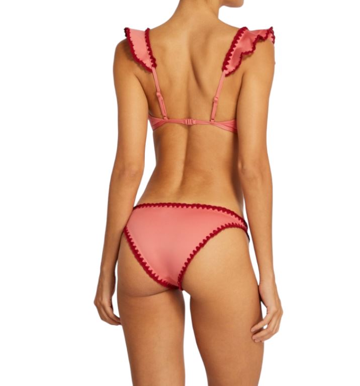 Zimmermann Lyre Crochet Frill Bikini | Pink/Red/Rose, Shoulder Frills, Padding