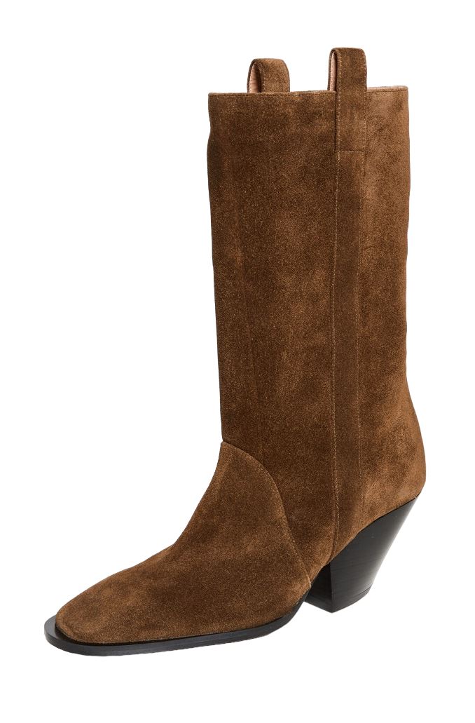 Zimmermann Texano Boots | Brown Coffee Suede, Italian Made, Pull On, Mid Length