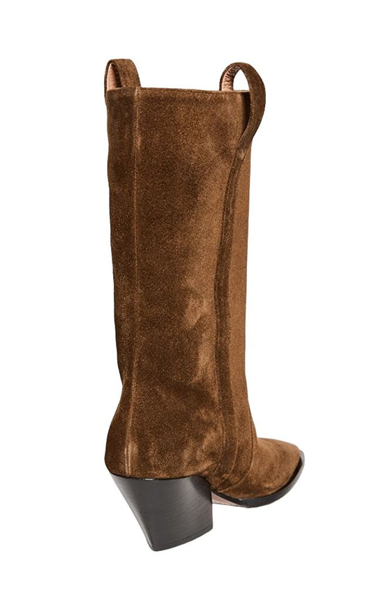 Zimmermann Texano Boots | Brown Coffee Suede, Italian Made, Pull On, Mid Length
