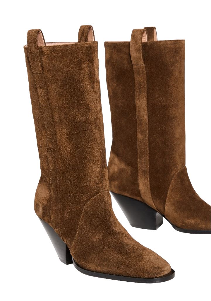 Zimmermann Texano Boots | Brown Coffee Suede, Italian Made, Pull On, Mid Length