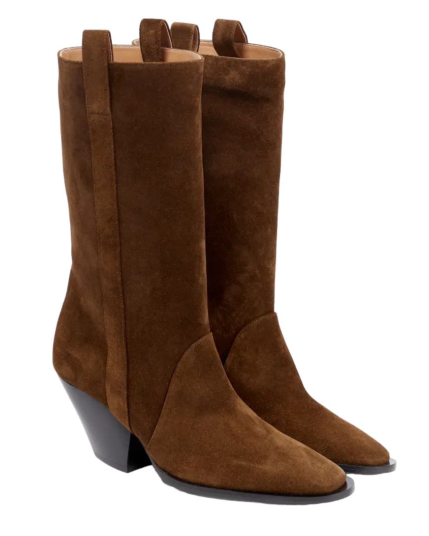 Zimmermann Texano Boots | Brown Coffee Suede, Italian Made, Pull On, Mid Length