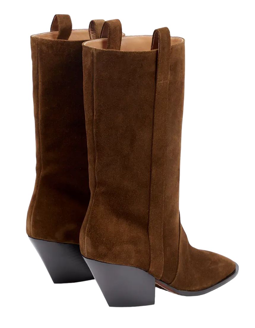 Zimmermann Texano Boots | Brown Coffee Suede, Italian Made, Pull On, Mid Length