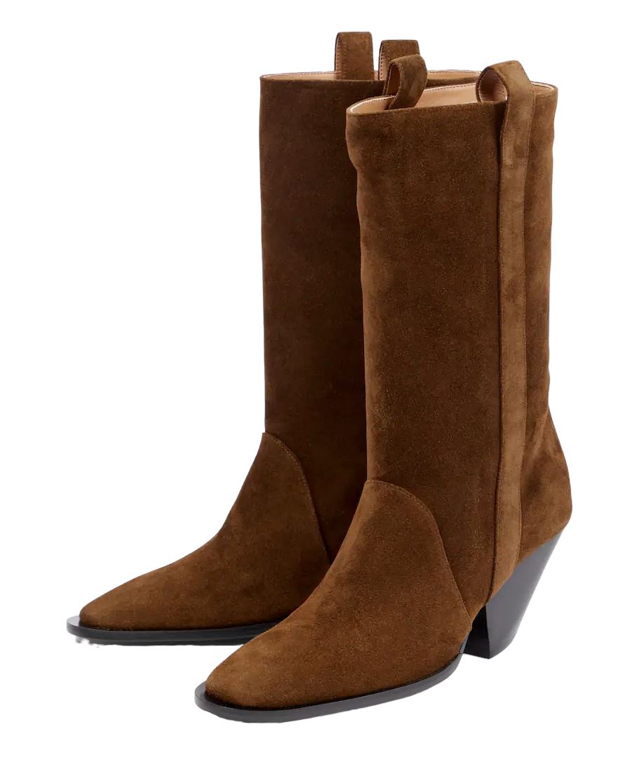 Zimmermann Texano Boots | Brown Coffee Suede, Italian Made, Pull On, Mid Length