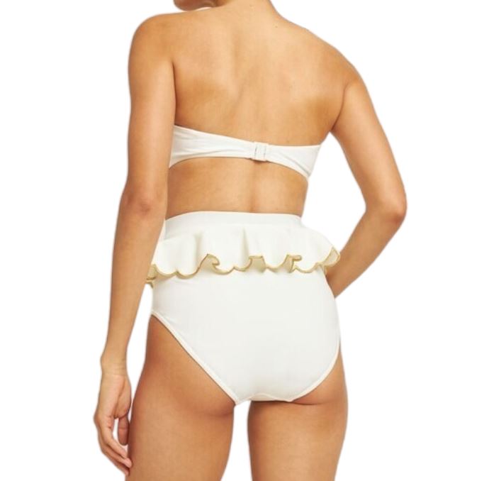 Zimmermann Jeannie Scallop Tiered Bikini | Ivory, Gold, High Waist, Bandeau