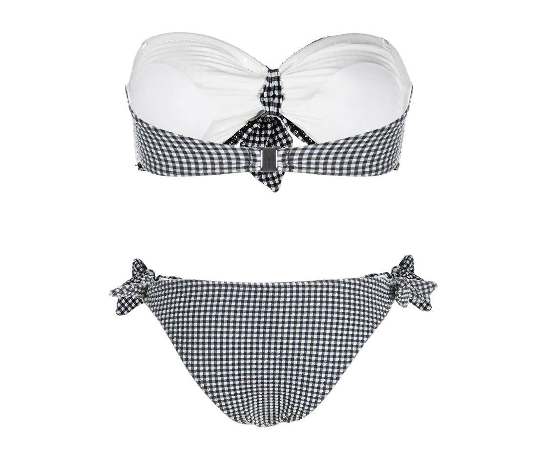 Zimmermann Jeannie Gingham Tie Bikini | Navy/White, Bandeau, Low Rise, Self Tie