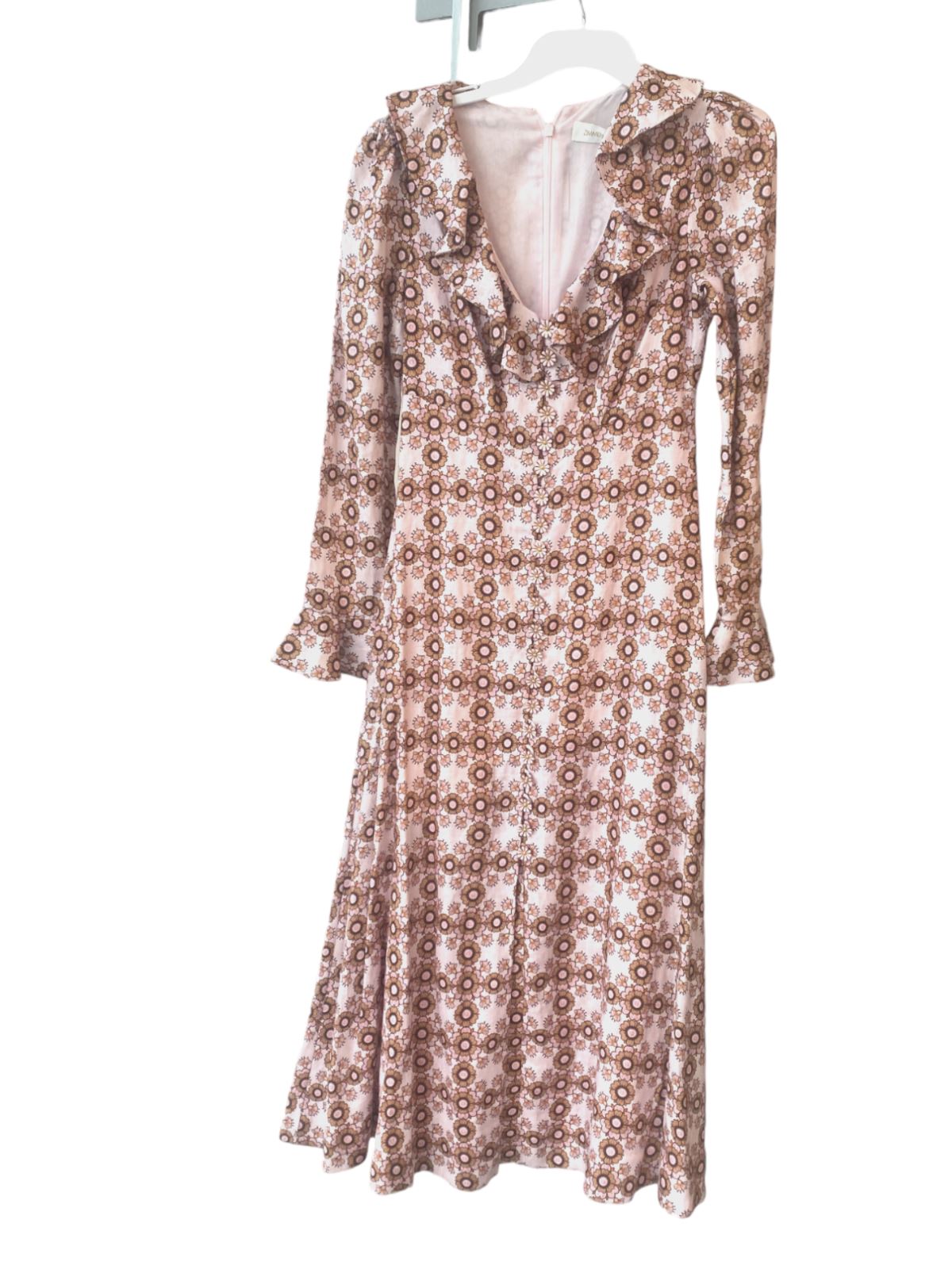 Zimmermann Daisy Midi Dress | Linen, Floral, Applique Daisy Buttons, Neck Frill