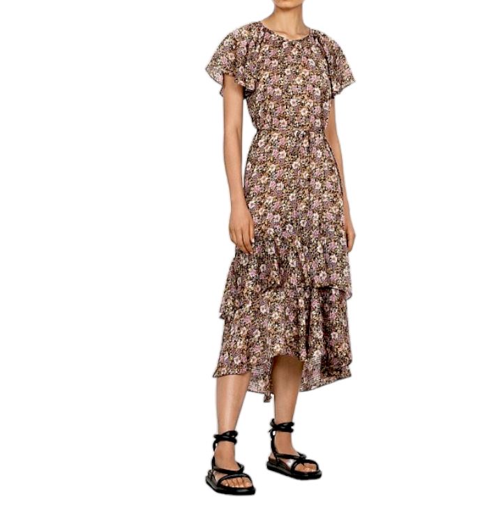 Veronika Maine VM Forward, Wildflower Georgette Ruffle Dress, Floral, Flutter