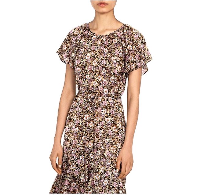 Veronika Maine VM Forward, Wildflower Georgette Ruffle Dress, Floral, Flutter