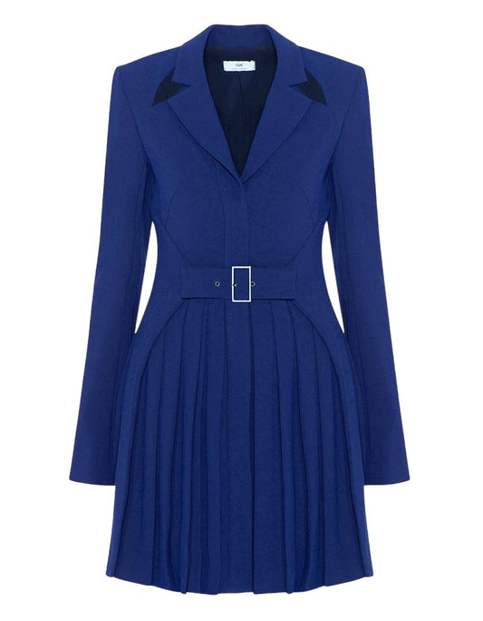 CUE Cut-Out Blazer Dress | Cobalt Blue, Jacket, Shoulder Pads,  Pleated, Belted