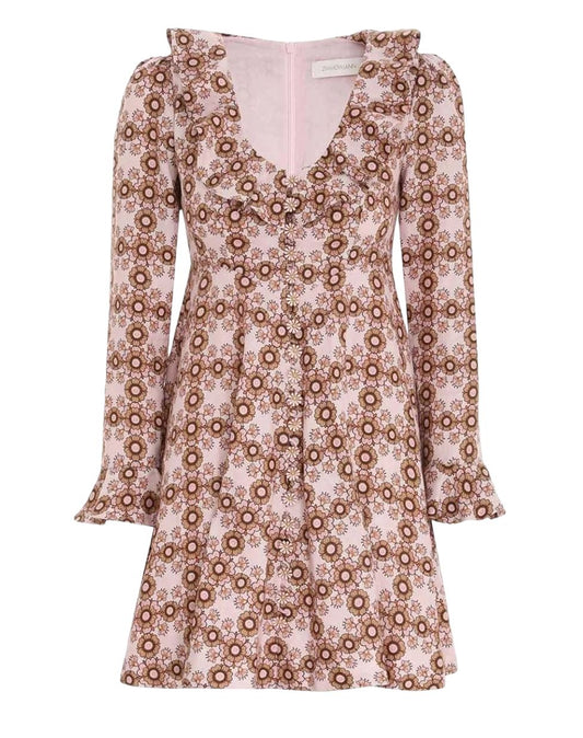 Zimmermann Daisy Mini Dress | Linen, Floral, Applique Daisy Buttons, Neck Frill