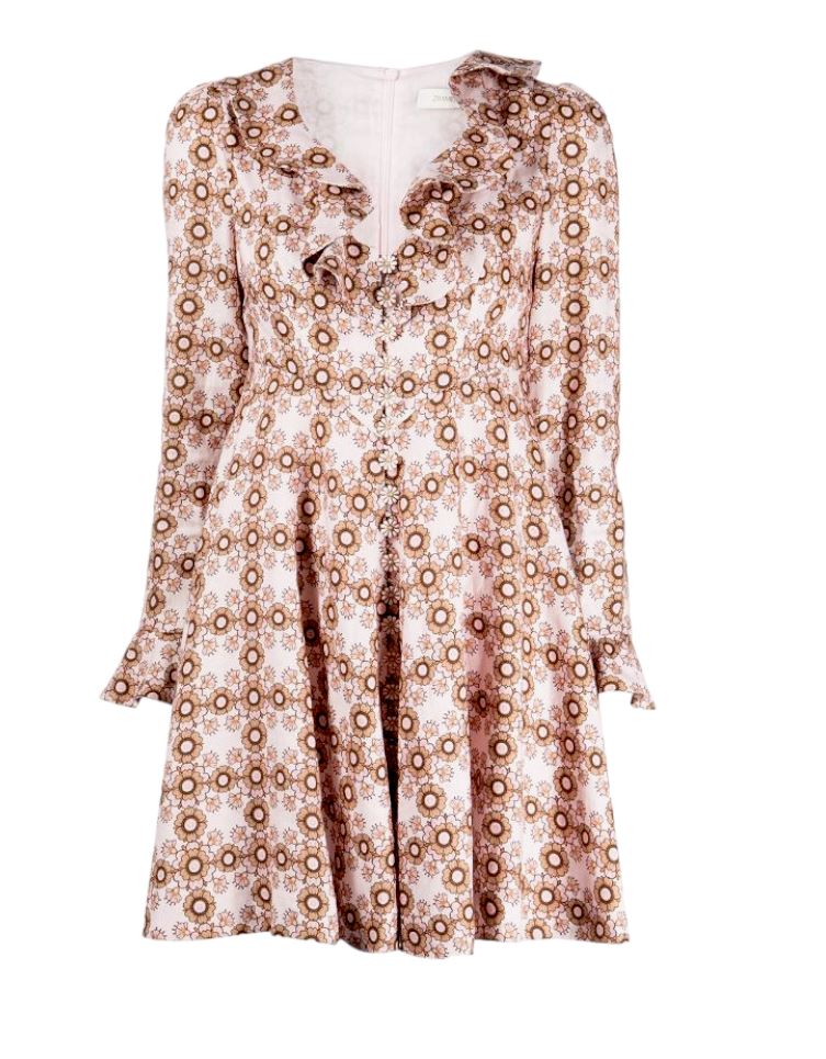 Zimmermann Daisy Mini Dress | Linen, Floral, Applique Daisy Buttons, Neck Frill