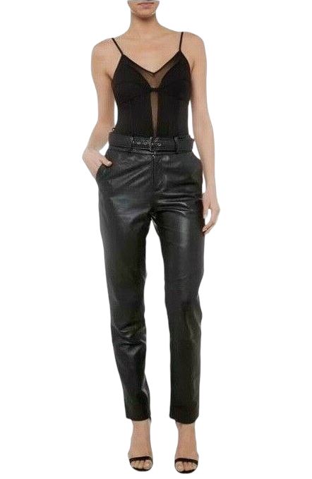 Bardot Charlie Leather Pant | Soft Genuine Leather, High Waist, Belt Size 12