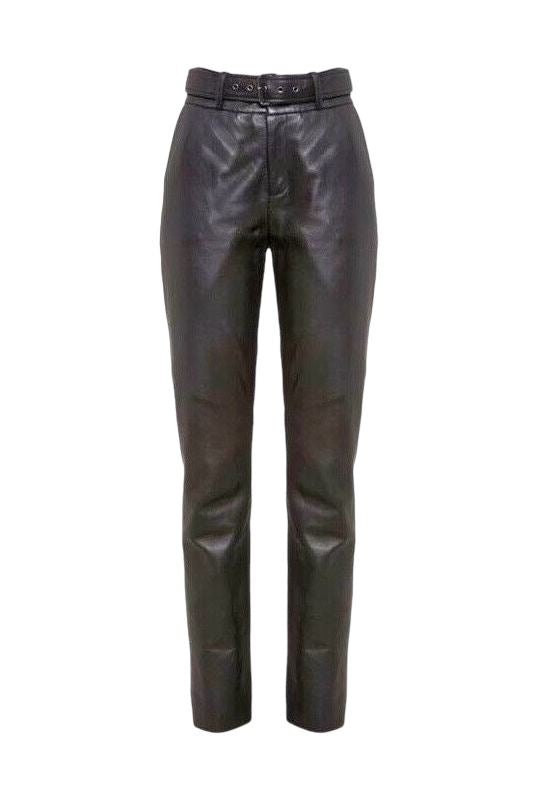 Bardot Charlie Leather Pant | Soft Genuine Leather, High Waist, Belt Size 12