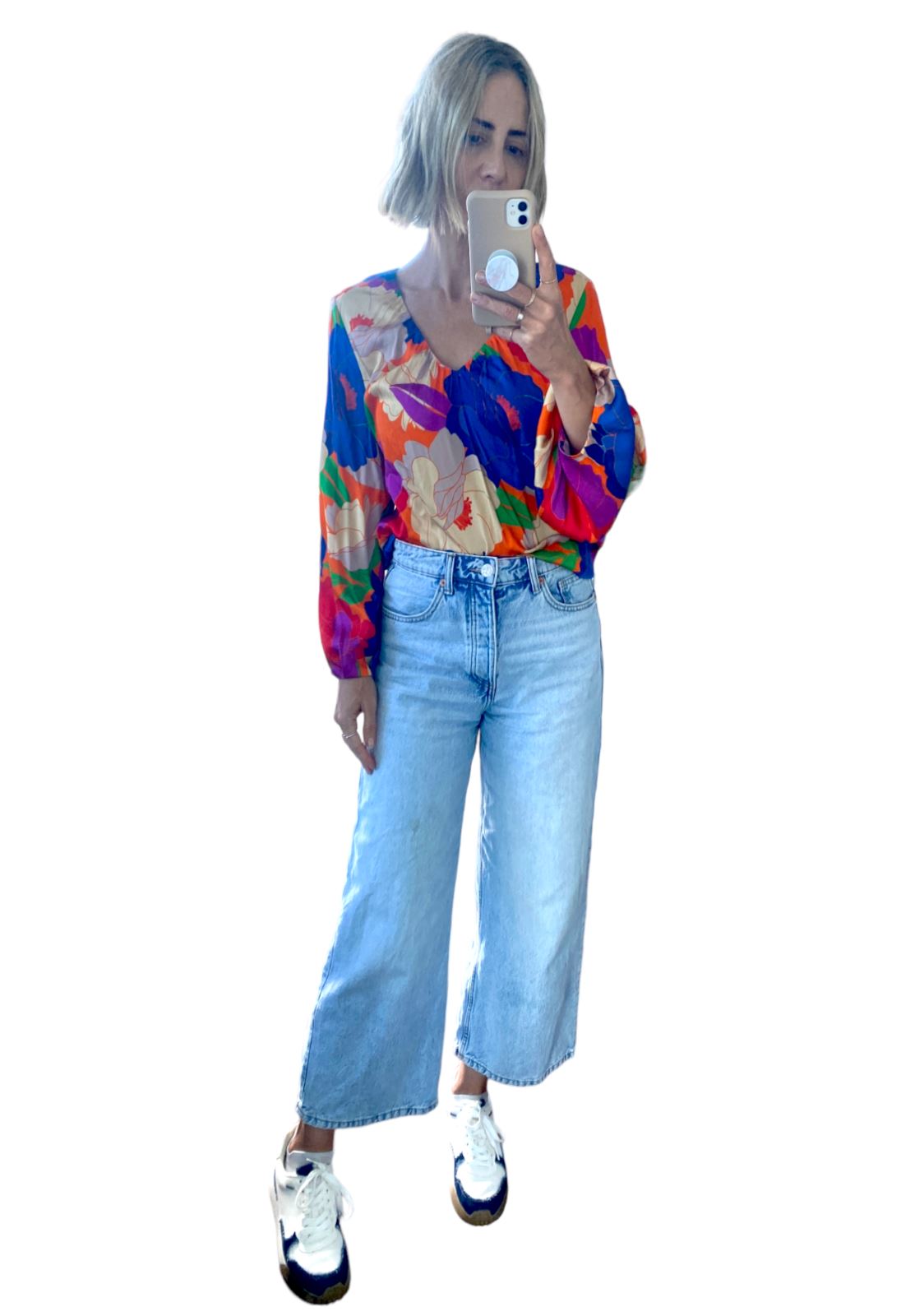 Veronika Maine Floral Blouse | Neon Peonies, V Neck, Ethical/Sustainable