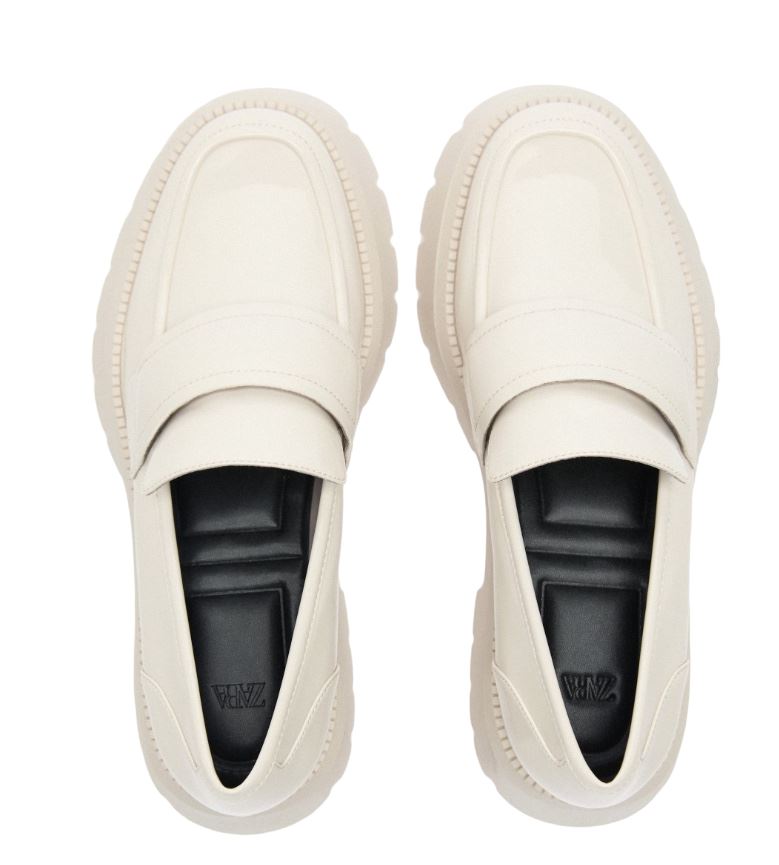 ZARA Faux Patent Loafers w/ Track Soles | Off White, Size 40, NEW