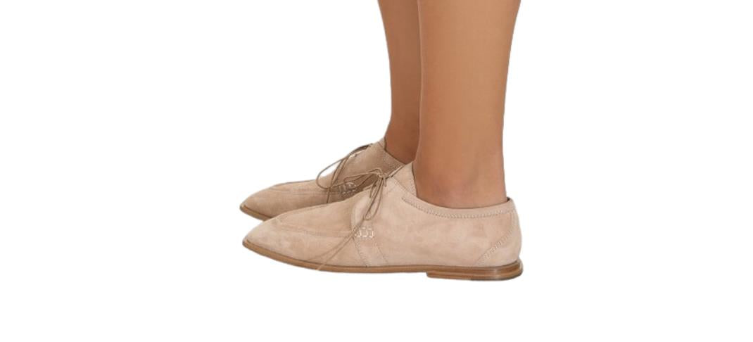 Zimmermann Lace Up Golf Shoes | Sand/Beige, Square, Suede, Flats ITALY made