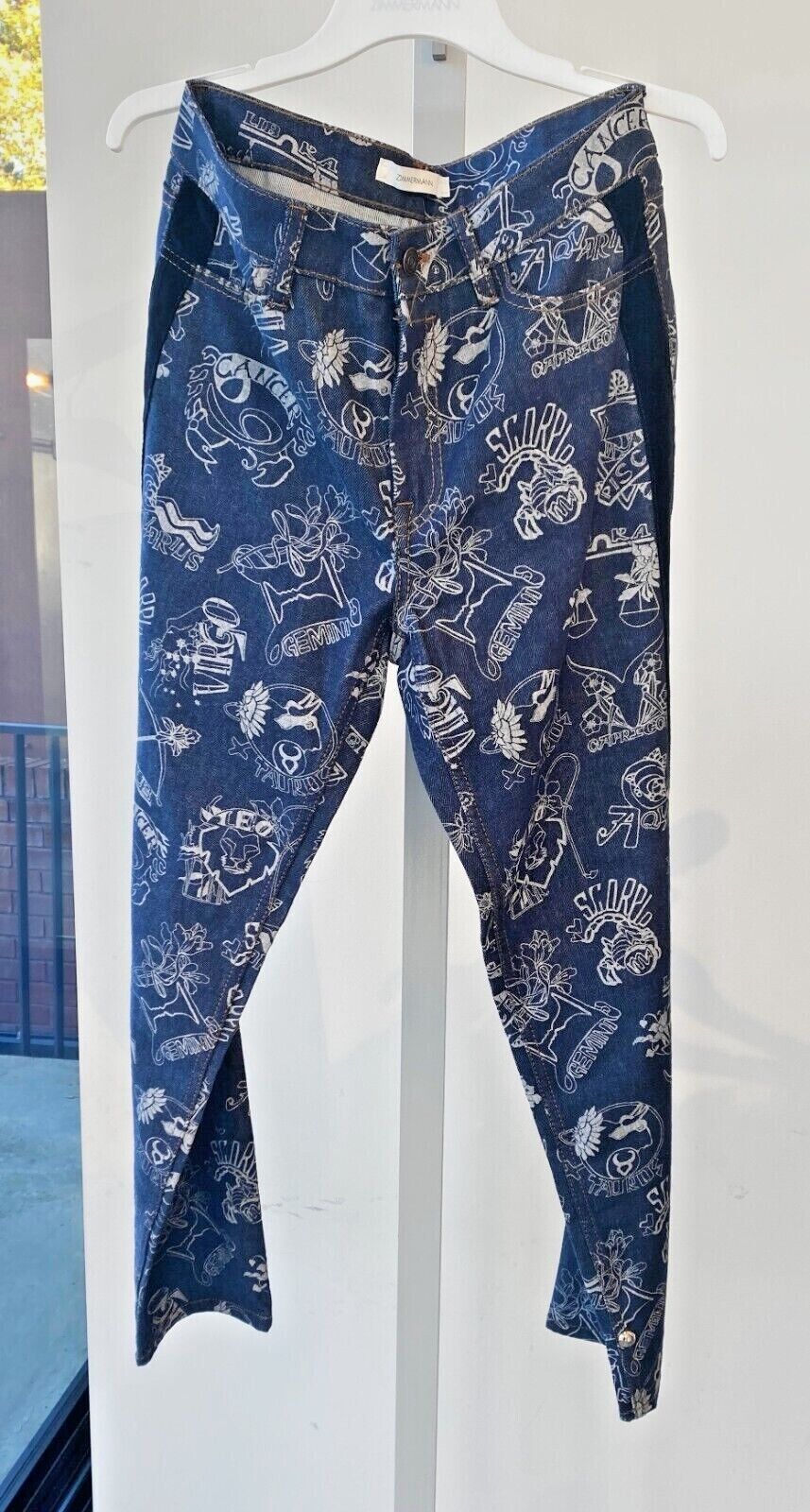 Zimmermann Kaleidoscope Stovepipe Jeans | Zodiac Print, Side Panels, High Waist