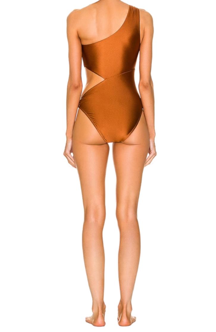 Zimmermann Violet Asymmetric One Piece Swimsuit | Caramel, One Shoulder, Cut Out